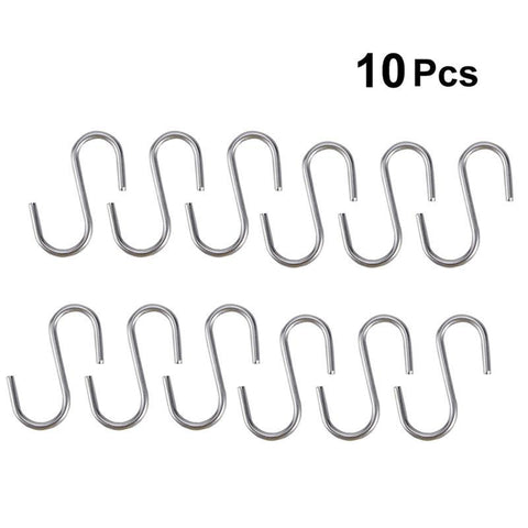 10Pcs Stainless Steel S Shaped Hooks Kitchen Spoon Pan Pot Utensils Hangers Clasp Over The Door Closet Clothes Rack Tool