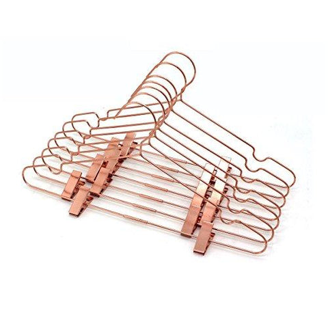 10Ps 42Cm Rose Copper Gold Shiny Steel Wire Clothes Clips Hanger Coat Clothes Garment Hangers With Pants Bar Fit Closet Hangers