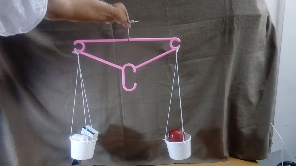 Video on, How to make Weighing beam balance scale at home for kids from plastic food container