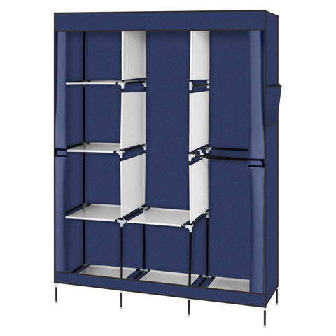 71&quot; Portable Closet Wardrobe Clothes Rack Storage Organizer with Shelf Blue