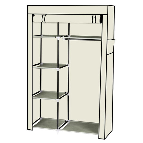 64&quot; Portable Closet Storage Organizer Wardrobe Clothes Rack with Shelves Beige