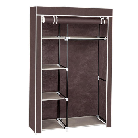 64&quot; Portable Closet Storage Organizer Wardrobe Clothes Rack with Shelves Dark Brown