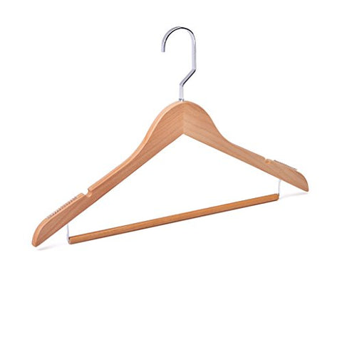 Non-slip- 10 sets of wooden coat hangers with non-slip trousers lever hanger (Color : Wood color)