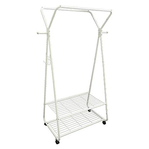 Qi Peng- Heavy Duty Metal Clothing Garment Rack Commercial Grade Clothes Rack with Top Rod and 2 Tier Storage Shelves for Entryway Bedroom,Height 167cm @ (Color : White)