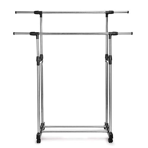 Fmissyao Clothing Garment Rack, Simple Housewares, Heavy Duty, Stainless Steel, ABS, Double Rail, Portable, Chrome