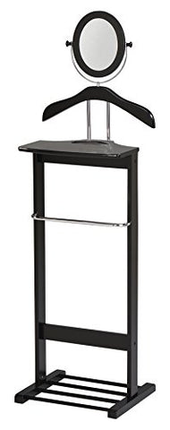 Kings Brand Millett Wood Suit Valet Stand Clothes Rack, Black/Chrome