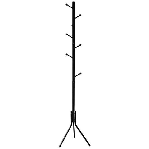 LANGRIA Free Standing Coat Rack with 8 Hooks, Solid Sturdy Metal Coat and Hat Rack Organizer with Tree-Like Design for Hanging Clothes Jackets, Hats, Handbags in Office Home, 17x70 Inches (Black)