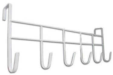 Over the Door 5 Hook Organizer Rack for Hanging Clothes, Coats, Hats, Belts, Towels. White