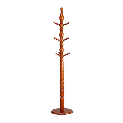 LXLA-Coat rack Floor Hanger Assembly Solid Wood Home Bedroom Clothes Rack European Modern Simple (Color : Teak color)