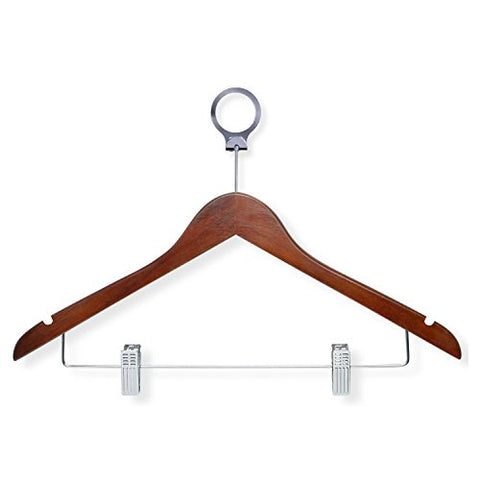 Honey-Can-Do Wood Hotel Suit Hanger with Clips, 10"H x 1/2"W x 17 1/2"D, Cherry, Pack of 24