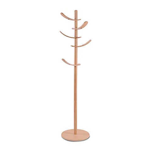 Yaker’s collection Wooden Coat Rack, 5 Rotatable Hooks Hall Tree, Coat Racks Free Standing with Adjustable Size, Easy Assembly Entryway Coat Hanger Stand for Cloths, Hat, Scarves, Handbags(Nature)