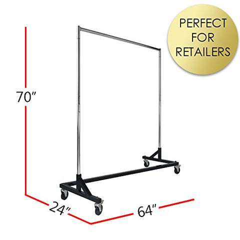 Commercial Garment Rack (Z Rack) - Rolling Clothes Rack, Z Rack With KD Construction With Durable Square Tubing, Commercial Grade Clothing Rack, Heavy Duty Chrome Commercial Garment Rack - Black