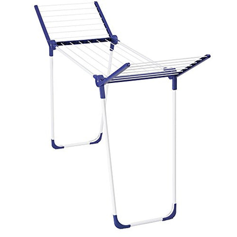 Leifheit 81721 Pegasus 120 Compact Solid Indoor Folding Drying Rack for Clothes and Laundry, Blue and White