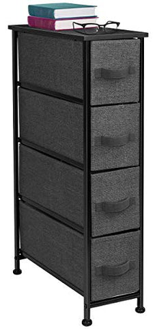Sorbus Narrow Dresser Tower with 4 Drawers - Vertical Storage for Bedroom, Bathroom, Laundry, Closets, and More, Steel Frame, Wood Top, Easy Pull Fabric Bins (Black/Charcoal)