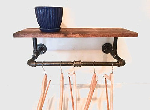Clothing Rack, Pipe Rack, Rustic Laundry Rack Sign with a Touch Industrial Style with 24" Shelf (Stain Options)
