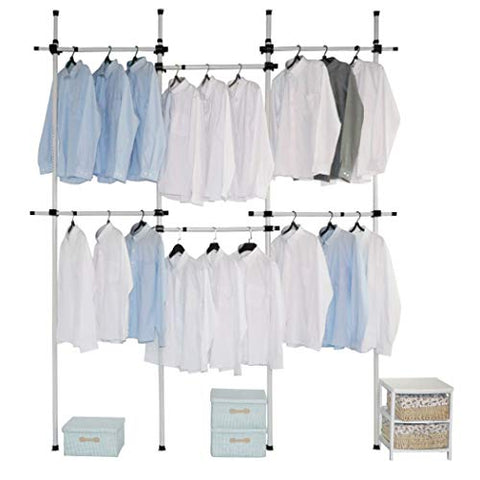 Asunflower Clothes Rack Hanger, Clothes Bar No Drilling 6-Tier Adjustable Garment Rack Heavy Duty Clohthing Organizer System