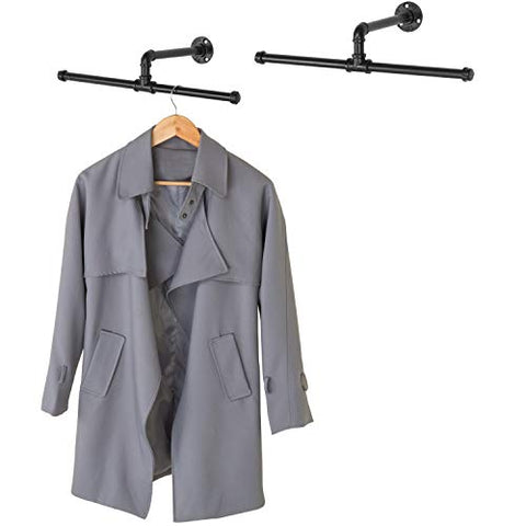 MyGift Wall-Mounted 20-Inch Metal Pipe T-Bar Garment Rods, Set of 2