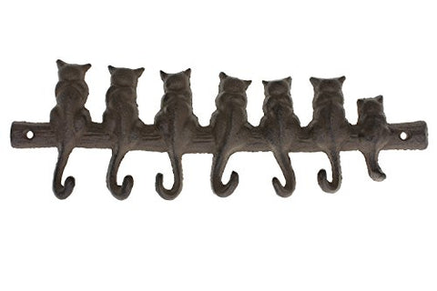 Comfify 7 Cats Cast Iron Wall Hanger - Decorative Cast Iron Wall Hook Rack - Vintage Design Hanger with 4 Hooks - Wall Mounted | 12.4 x 3.9” - with Screws and Anchors CA-1504-21-BR
