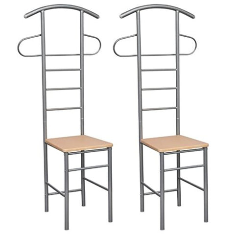 SaiDeKe Home 2pcs Butler Valet Metal Stand Coat Rack Clothes Suit Hanger Chair Brown
