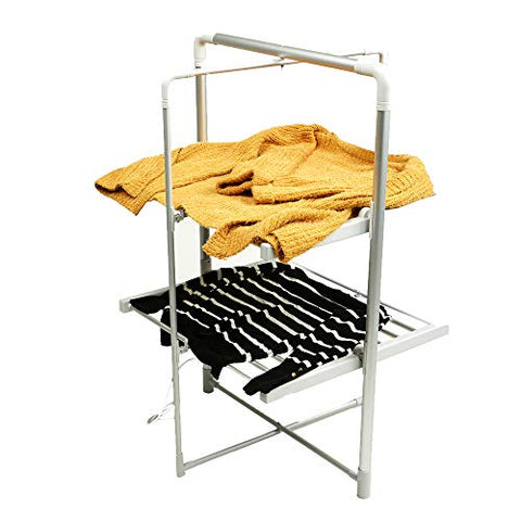 Mind Reader LGDRY-SIL Electric Heated Clothing Rack, 100 Watt Stainless Steel Foldable, Portable, Towel Stand Dryer, Airer, Warmer, Silver