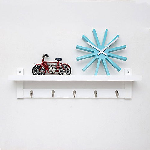 Coat Rack Bamboo Wall Mount Shelf Coat Hook Rack Unibody Construction with Alloy Hooks for Hallway Bedroom,Kitchen,Bathroom and Home Decoration,White,5Hook