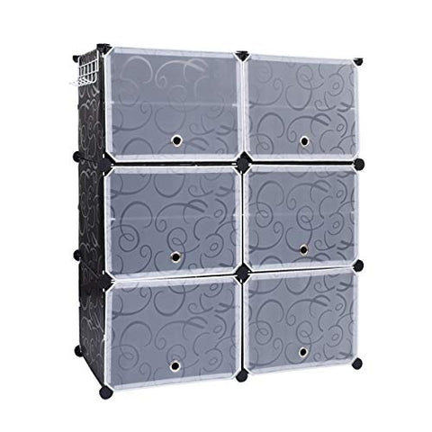 Wenmer 6 Cube Shoe Rack, DIY Cubes Storage Organizer, Multiuse Modular Closet Plastic Cabinet Doors Extra Hooks Entryway Hallway Living Room