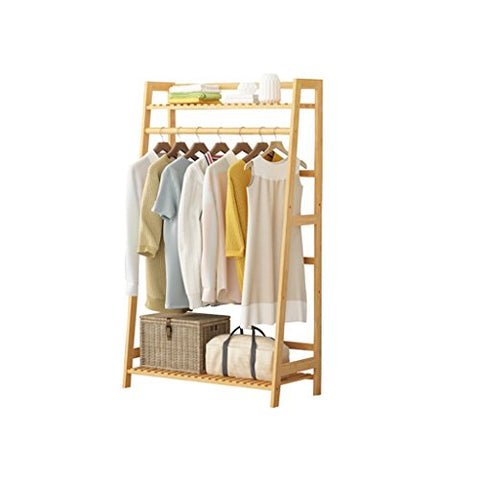 Floor Standing Coat Rack Cabinet Type, Bamboo Clothes/Hat/Shoe Storage Rack Clothing Shelf Multi-Layer Multifunction Hangers Single Rod Type,L60/80/100D35H130cm,Wood Color (Size : 8035130cm)