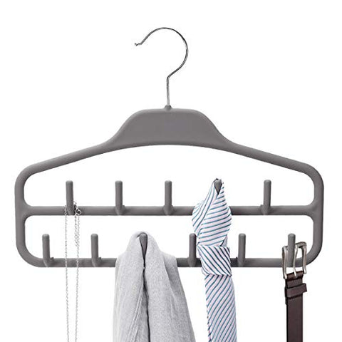 Belt Hanger Rack Holder, Sturdy Belt Organizer with 360 Degree Swivel, 11 Large Belt Hooks for Closet, Rubberized Belt Hangers for Men Women, Gray