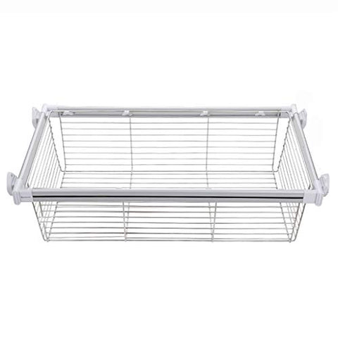 Adjustable Pull-Out Storage Basket, Clothes Hanger Rail for Wardrobe and Closet (92-97cm)