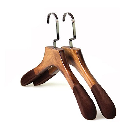 Non-slip- Clothes Hanger Vintage Solid Wood Hanger Adult Wardrobe Anti-slip Planting Fleece Shelf, 4 Pack hanger (Size : L)
