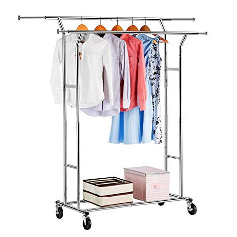 LANGRIA Double Rail Garment Racks Clothes Racks Commercial Grade Height Adjustable Heavy Duty Clothing Racks for Boutiques