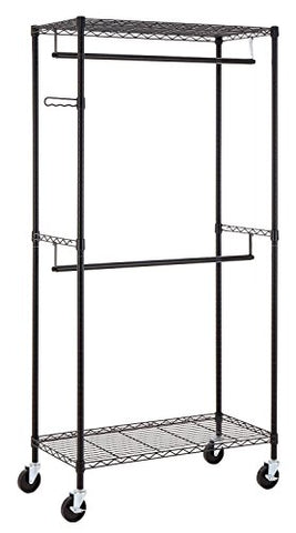 Finnhomy Heavy Duty Rolling Garment Rack Clothes Rack with Double Hanger Rods and Shelves, Portable Closet Organizer with Wheels, 1? Diameter Thicken Steel Tube Hold Up to 300Lbs, Black