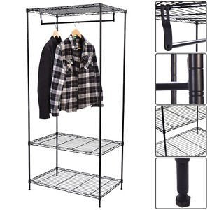 Hanger Shelving Wire Shelf Dress Wardrobe Portable 3-Tier Clothing Garment Rack-Cretamarket