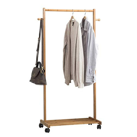 Floor Standing Coat Rack with Pulley, Clothes/Hat/Shoe Storage Rack Clothing Shelf Multifunction Solid Wood Hangers Single Rod Type,2 Hook,60/70/80cm 3, Wood Color