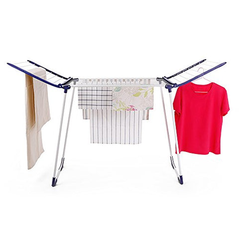 Adjustable Height Clothes Hanging Rail Garment Rack Adjustable Clothes Rail-Winged Folding Clothes Airer-White (Size : L87448cm)