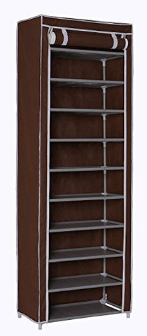 MULSH Shoe Rack Shoe Storage Organizer 10-Tier Shoes Case Unit with Dustproof Non-Woven Fabric Cover 30 Pairs Shoe Tower Standing Storage Organizer in Black,24.2”W x 12.4” D x 68.3”H (Brown)