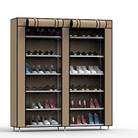 MYOUYA 6 Tier Shoe Rack - Portable Shoe Storage Organizer Cabinet Tower with Dustproof Cover, 47 x 43 Inch (Brown)