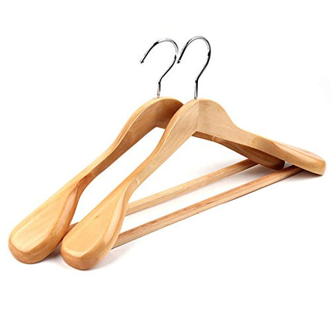 Non-slip- Anti-slippery Solid Wood Wide Shoulder Suit Hanger 4 Pack hanger (Color : Wood color, Size : S)