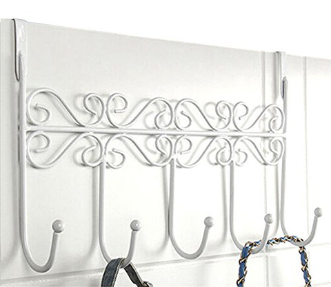 PerriRock 5 Hanger Rack - Decorative Metal Door Hooks Hanger Holder for Home Office Kitchen Use Coat Hook Rack (White)