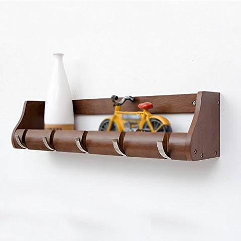 LXLA- Shelf Hangers Coat Rack Hook Up Storage Wood Bamboo Wall-mounted White Brown (Available 2,3,4,5,6 Hooks, 25.2/38/51/63/76.5 13.5 14.5 cm) (Color : Vintage color, Size : 5 hooks)