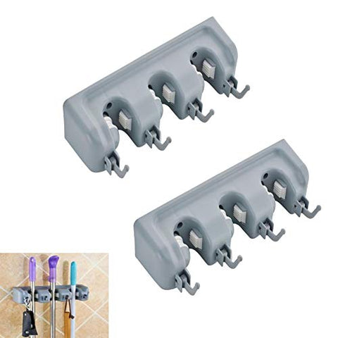 RANRANHONME Mop Broom Holder, Wall Mounted Organizer Storage Hooks Broom Hanger for 2