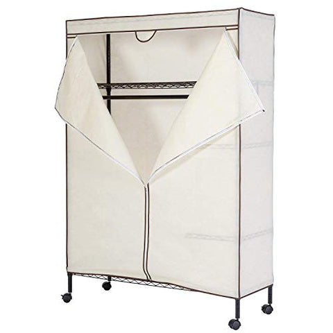 JS HOME Wardrobe Storage Orginizer/Garment Rack with Fitted Beidge Non-Woven Cover (0.22lbs)