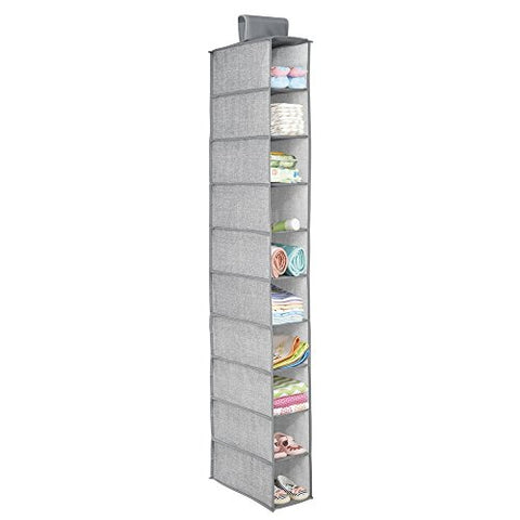 InterDesign Aldo Fabric Hanging Closet Storage Organizer, for Shoes, Handbags, Clutches - 10 Shelves, Gray
