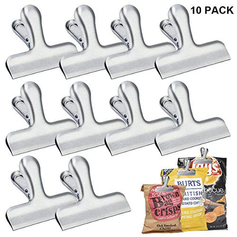 EWAYY Bag Clips Metal Food Bag Sealing Clips Air Tight 10 Pack Heavy Duty Stainless Steel 3 Inches Wide Perfect For Picture & Coffee & Food Refined Home Office?Silver?