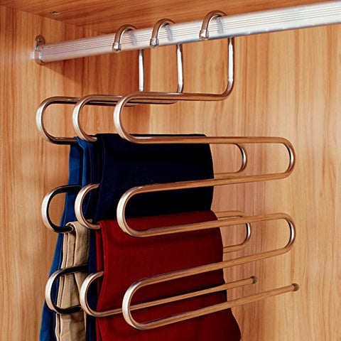 Foder S-type Stainless Steel Pants Hangers Space Saving Closet Clothes Storage Organizer for Pants Jeans Scarf Hanging