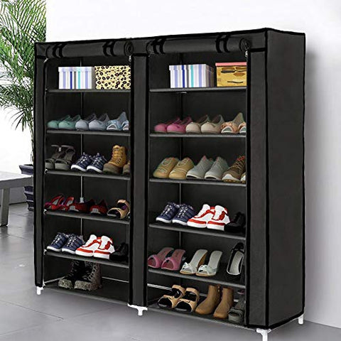 Blissun Shoe Rack Shoe Storage Organizer Cabinet Tower with Non-Woven Fabric Cover (Black)