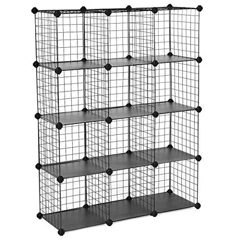 SONGMICS Metal Wire Cube Storage,12-Cube Shelves Organizer,Stackable Storage Bins, Modular Bookcase, DIY Closet Cabinet Shelf, 36.6”L x 12.2”W x 48.4”H, Black