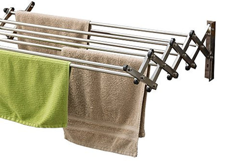 AERO W Space Saver Racks Stainless Steel Wall Mounted Collapsible Laundry Folding Clothes Drying Rack 60 Pound Capacity 22.5 Linear Ft Clothesline