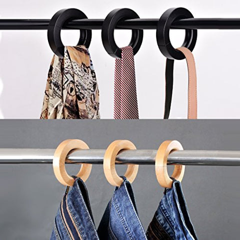 High-Grade Solid Wooden Pants Hangers, Unique Ring Design, Jeans Hanger, Shorts Hanger, Silk Scarves Hangers, Scarf Hanger, Tie Hanger, Bag Hanger with Magnet, 3-Pack. (Natural)