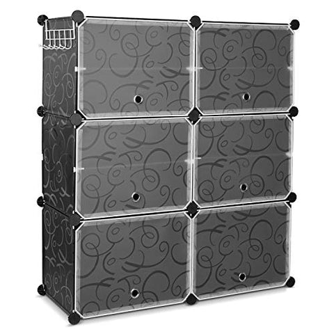HOMFA 10 Cube Shoe Rack, DIY Cubes Storage Organizer, Multiuse Modular Closet Plastic Cabinet with Doors and Extra Hooks for Entryway Hallway Living Room